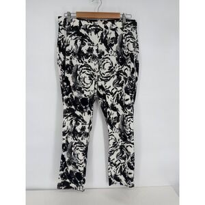 Rafaella Comfort Black White Abstract Print Straight Leg Pants Size 14